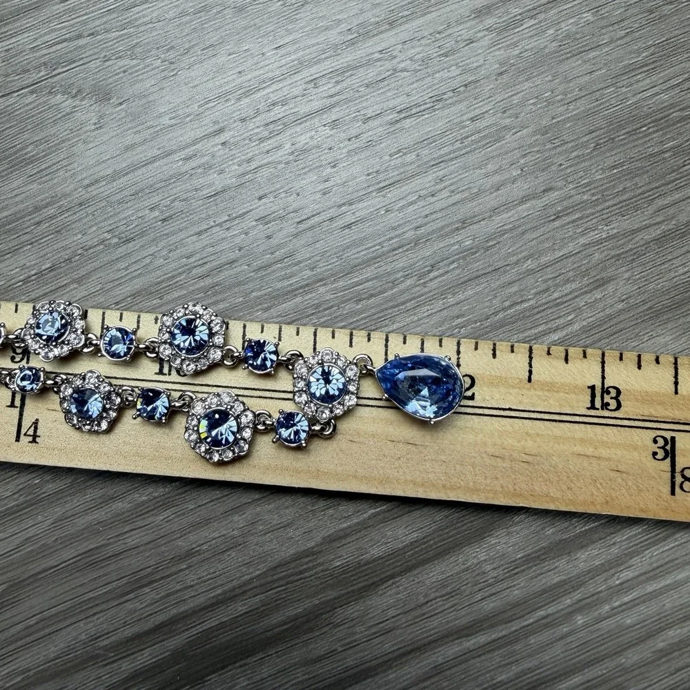 Givenchy Silver Tone Blue Crystal Floral Teardrop Statement Necklace New